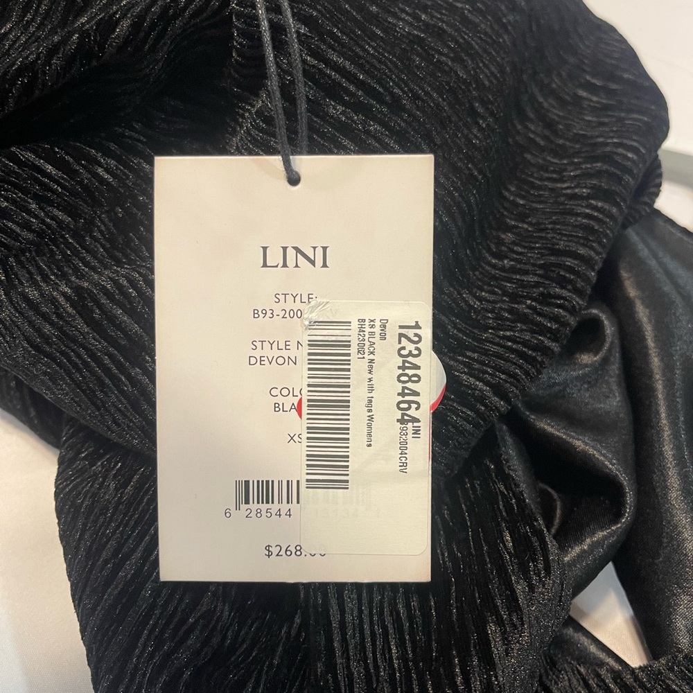 LINI Women’s BlackDevon Ruched Stretch Plisse Velvet Bodycon Dress NWT - Picture 9 of 9